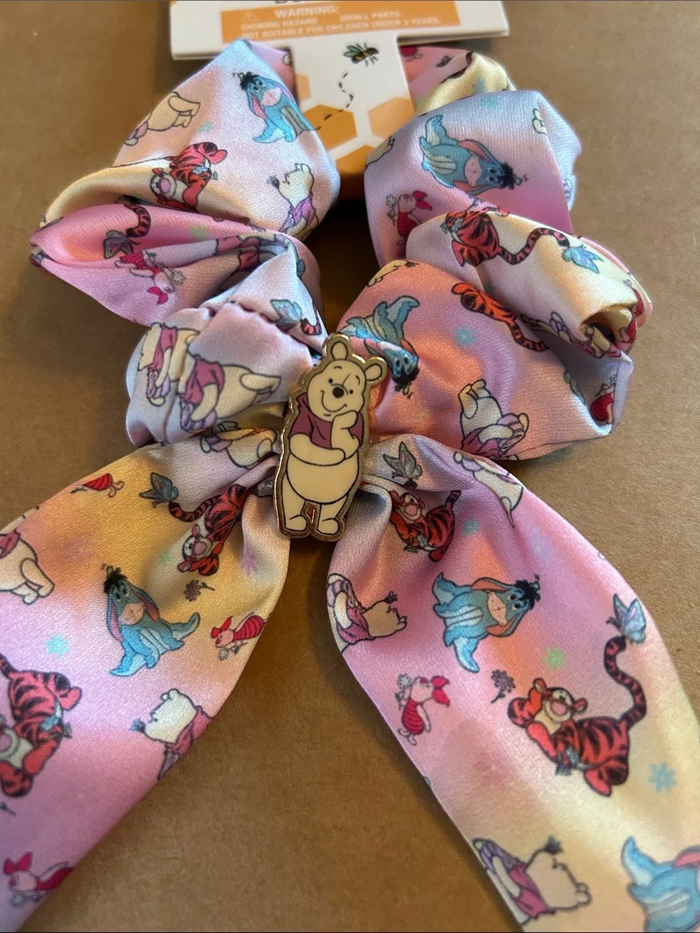 Winnie the Pooh Pink Gradient Bow Scrunchie with Character Charm